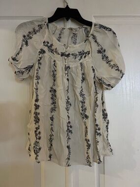 Lucky Brand Cream Floral Puff-Sleeve Peasant Blouse